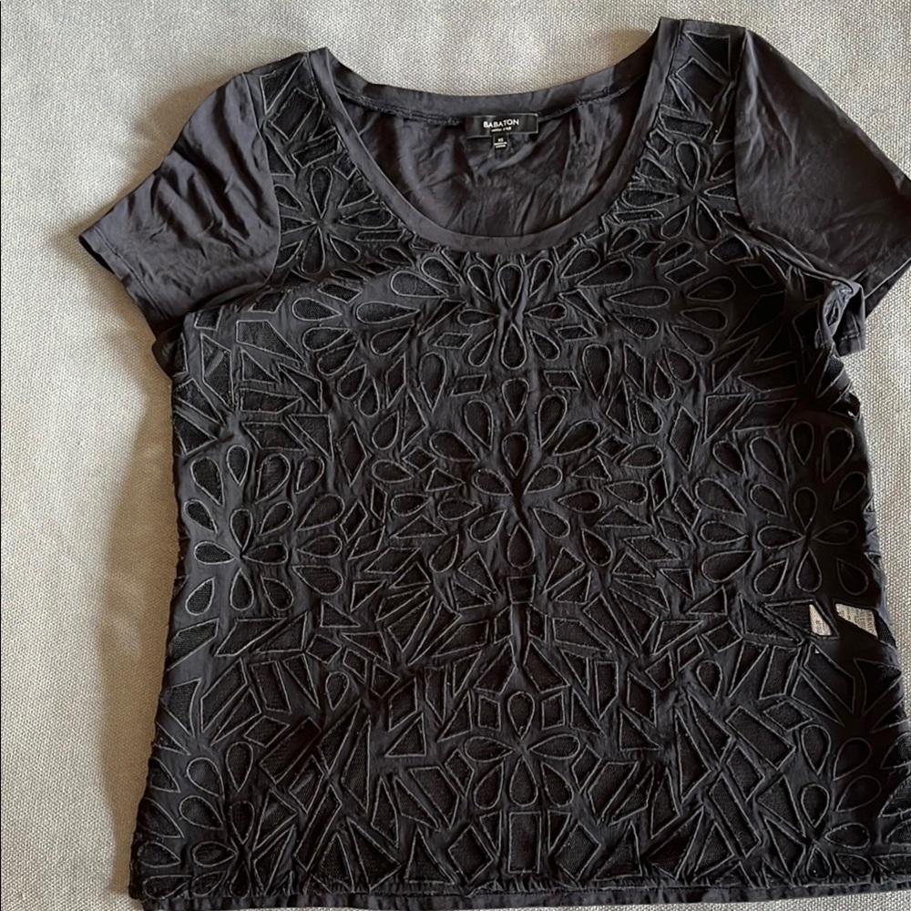 Babaton - Mesh - Black Floral Cutout Women's Top